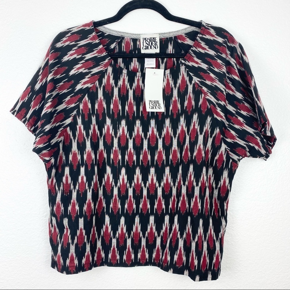 PRAIRIE UNDERGROUND Red Ikat Wednesday Shirt, XS